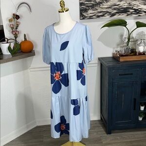 Stylish Floral Blue Dress XL